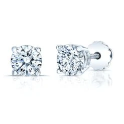 Round Diamond Stud Earrings With 4-prong Baskets And Screwbacks In 14k White Gold (1.43ctw)