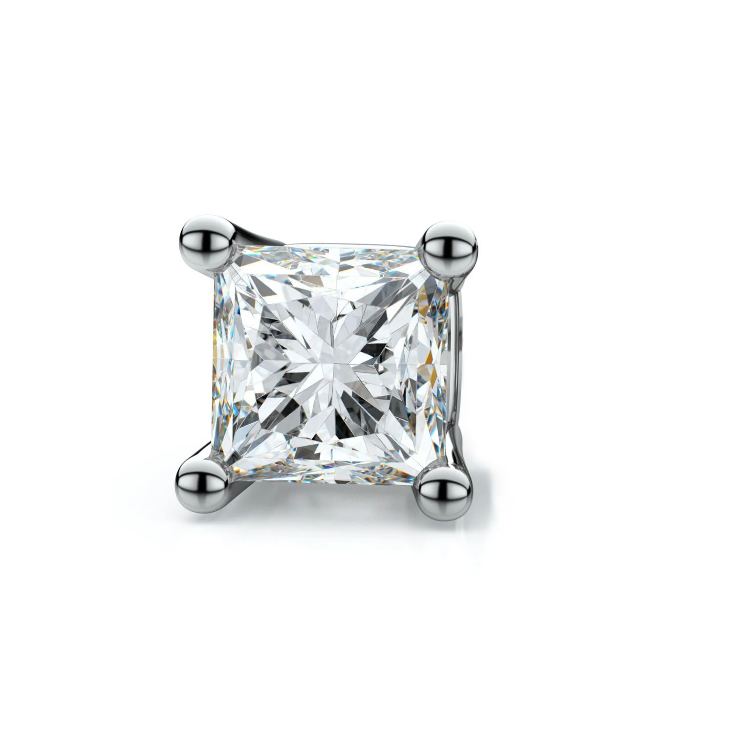 18k White Gold 4-prong Princess Diamond Single Stud Earring 0.25ctw (4.5mm Ea), F-g Color, Vs Clarity 3 18k White Gold 4-prong Princess Diamond Single Stud Earring 0.25ctw (4.5mm Ea), F-g Color, Vs Clarity