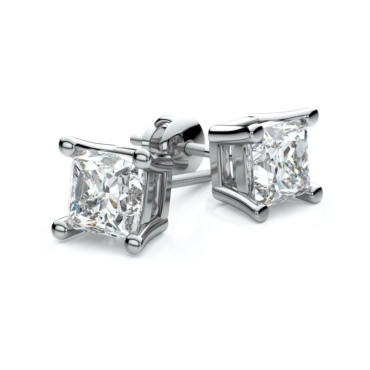 18k White Gold 4-prong Princess Diamond Stud Earrings (0.75 Ct. T.w., Si1-2 Clarity, H-i Color) 4 18k White Gold 4-prong Princess Diamond Stud Earrings (0.75 Ct. T.w., Si1-2 Clarity, H-i Color) - Image 2