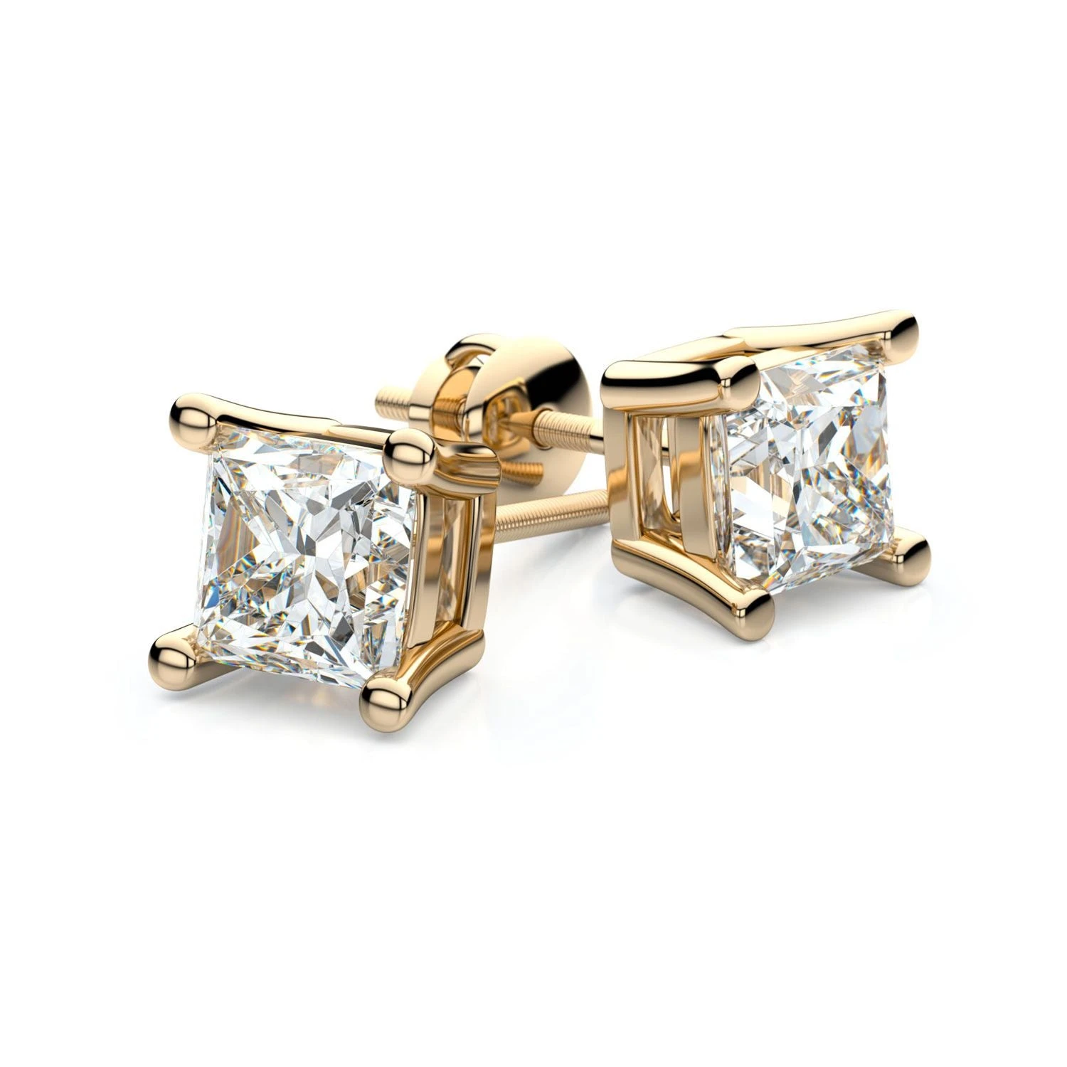 18k Yellow Gold 4-prong Princess Diamond Stud Earrings (0.52 Ct. T.w., Vs1-vs2 Clarity, F-g Color) 4 18k Yellow Gold 4-prong Princess Diamond Stud Earrings (0.52 Ct. T.w., Vs1-vs2 Clarity, F-g Color) - Image 2