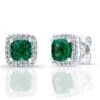 Created Emerald And Diamond Square Halo Earrings In 14k White Gold -Aurora Jewels Store 60349ce fj highres