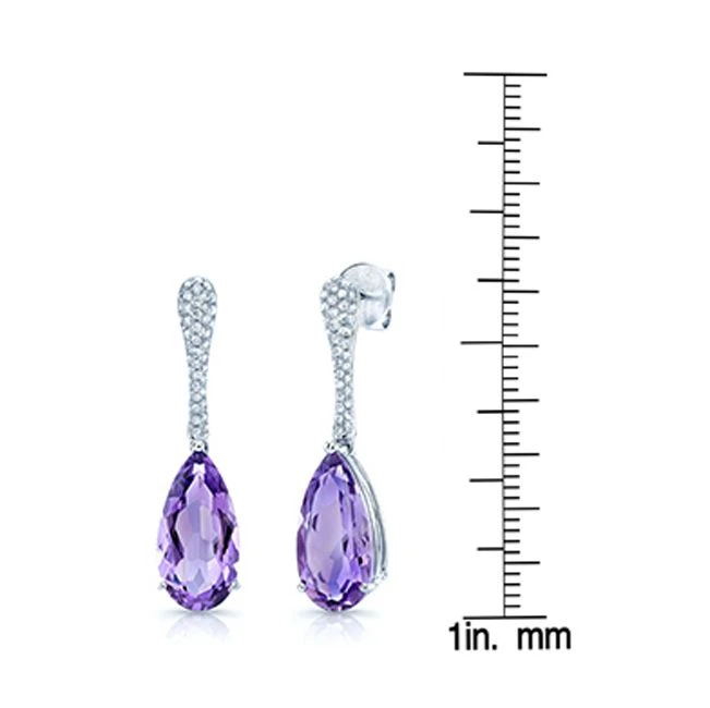 Amethyst And Diamond Pear Drop Earrings In 14k White Gold (16x8mm) 4 Amethyst And Diamond Pear Drop Earrings In 14k White Gold (16x8mm) - Image 2