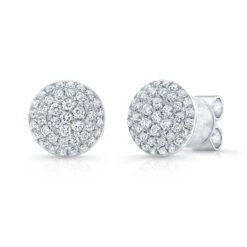 Micro Pave Diamond Disk Stud Earrings In 14k White Gold