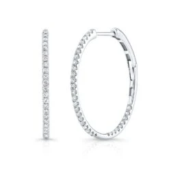 Diamond Pave Inside-out Hoop Earrings With Secure Closure In 14k White Gold (0.60ctw)