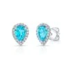 Blue Topaz And Diamond Halo Teardrop Earrings In 14k White Gold 0.18ctw