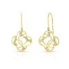 Diamond Open Clover Dangle Earrings With Twine Design And French Wire Backs In 14k Yellow Gold