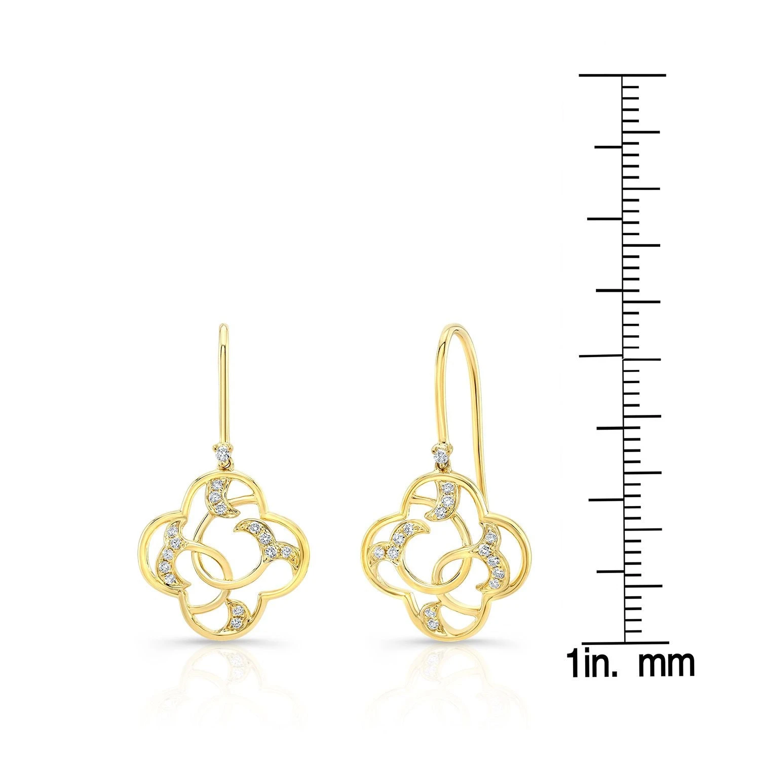 Diamond Open Clover Dangle Earrings With Twine Design And French Wire Backs In 14k Yellow Gold 4 Diamond Open Clover Dangle Earrings With Twine Design And French Wire Backs In 14k Yellow Gold - Image 2