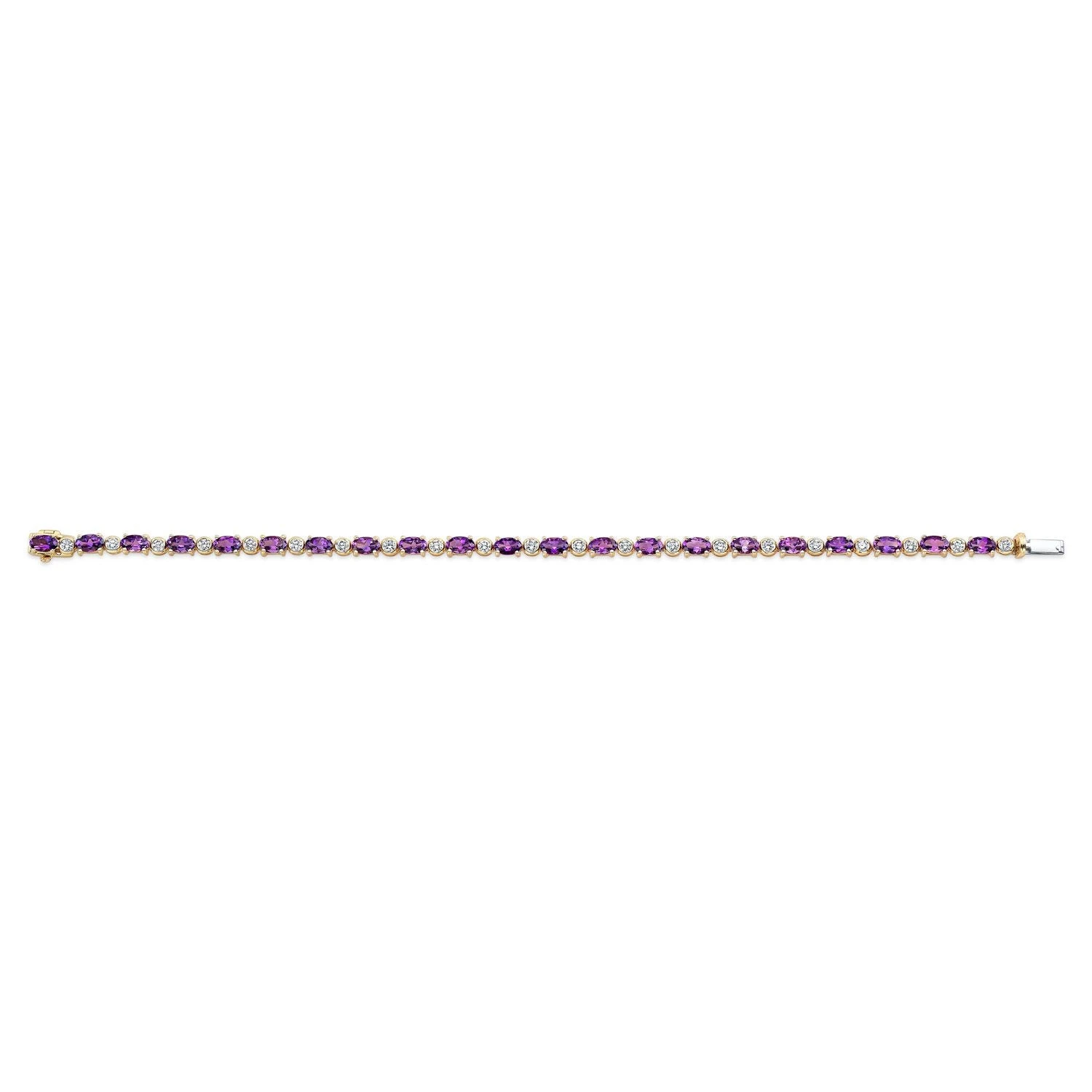 Amethyst And Diamond Oval Bracelet With Round Bezel Links In 14k Yellow Gold (5x3mm) 4 Amethyst And Diamond Oval Bracelet With Round Bezel Links In 14k Yellow Gold (5x3mm) - Image 2