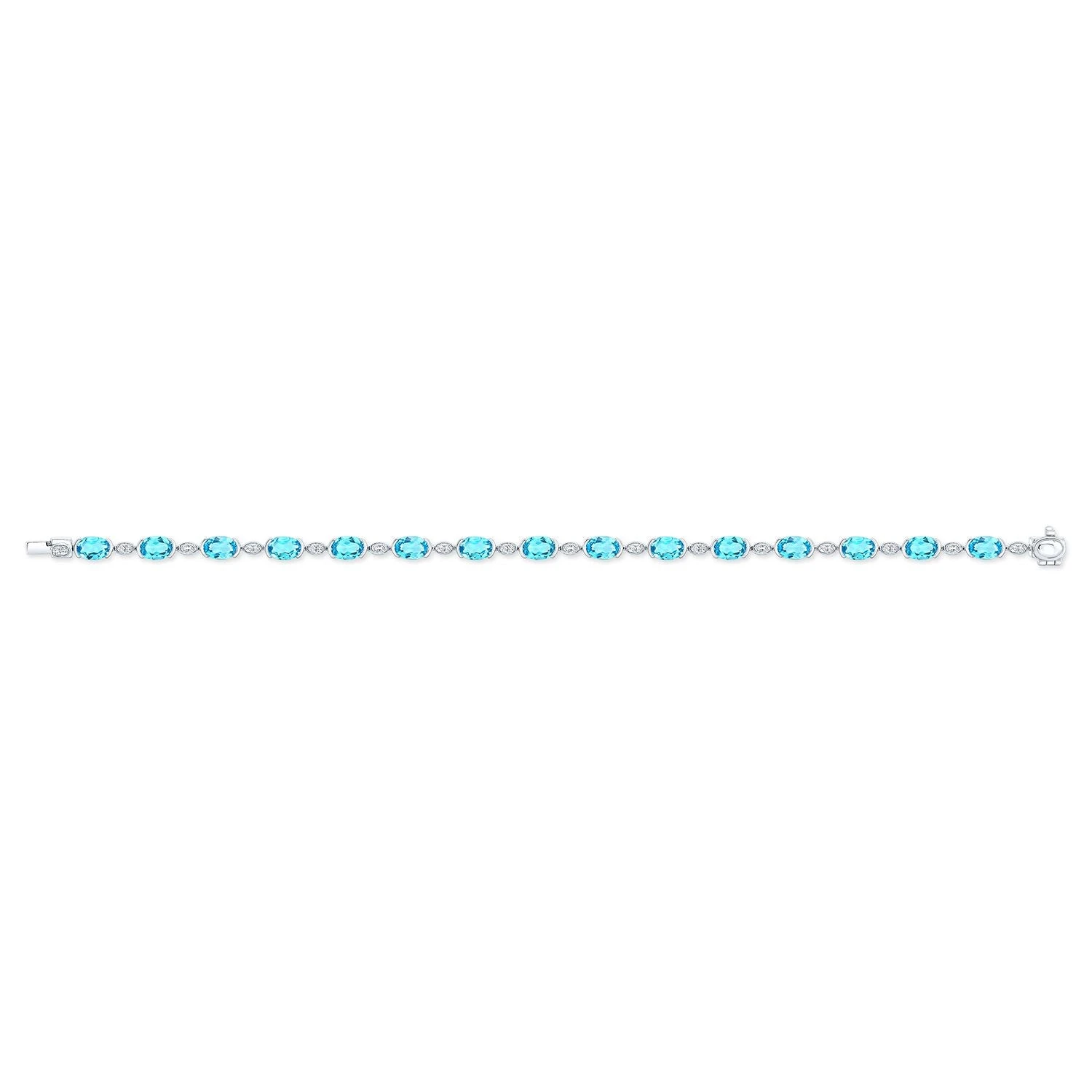 Blue Topaz Oval Half-bezel And Diamond Pave East-west Bracelet In 14k White Gold (6x4mm) 4 Blue Topaz Oval Half-bezel And Diamond Pave East-west Bracelet In 14k White Gold (6x4mm) - Image 2