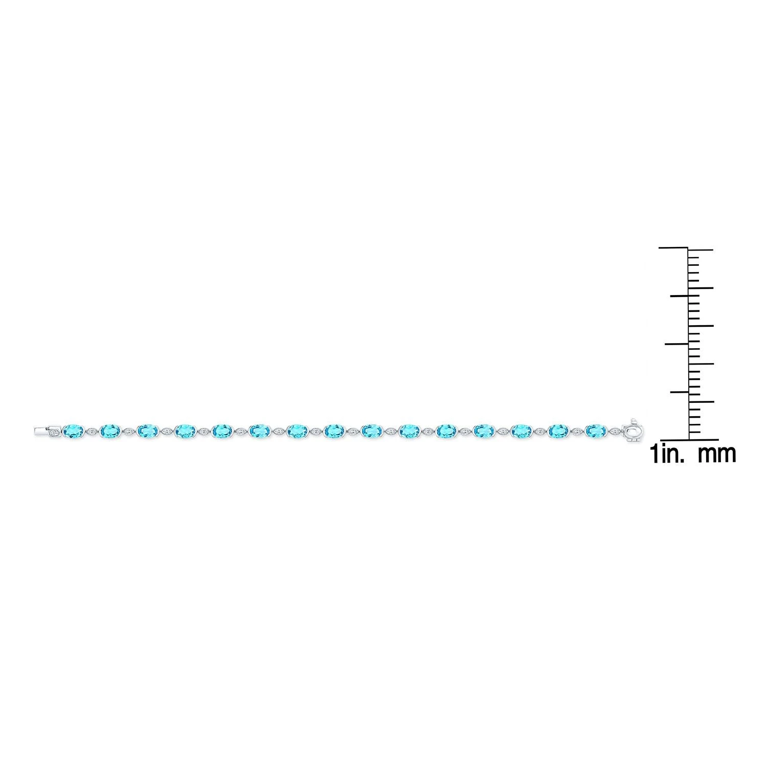 Blue Topaz Oval Half-bezel And Diamond Pave East-west Bracelet In 14k White Gold (6x4mm) 5 Blue Topaz Oval Half-bezel And Diamond Pave East-west Bracelet In 14k White Gold (6x4mm) - Image 3