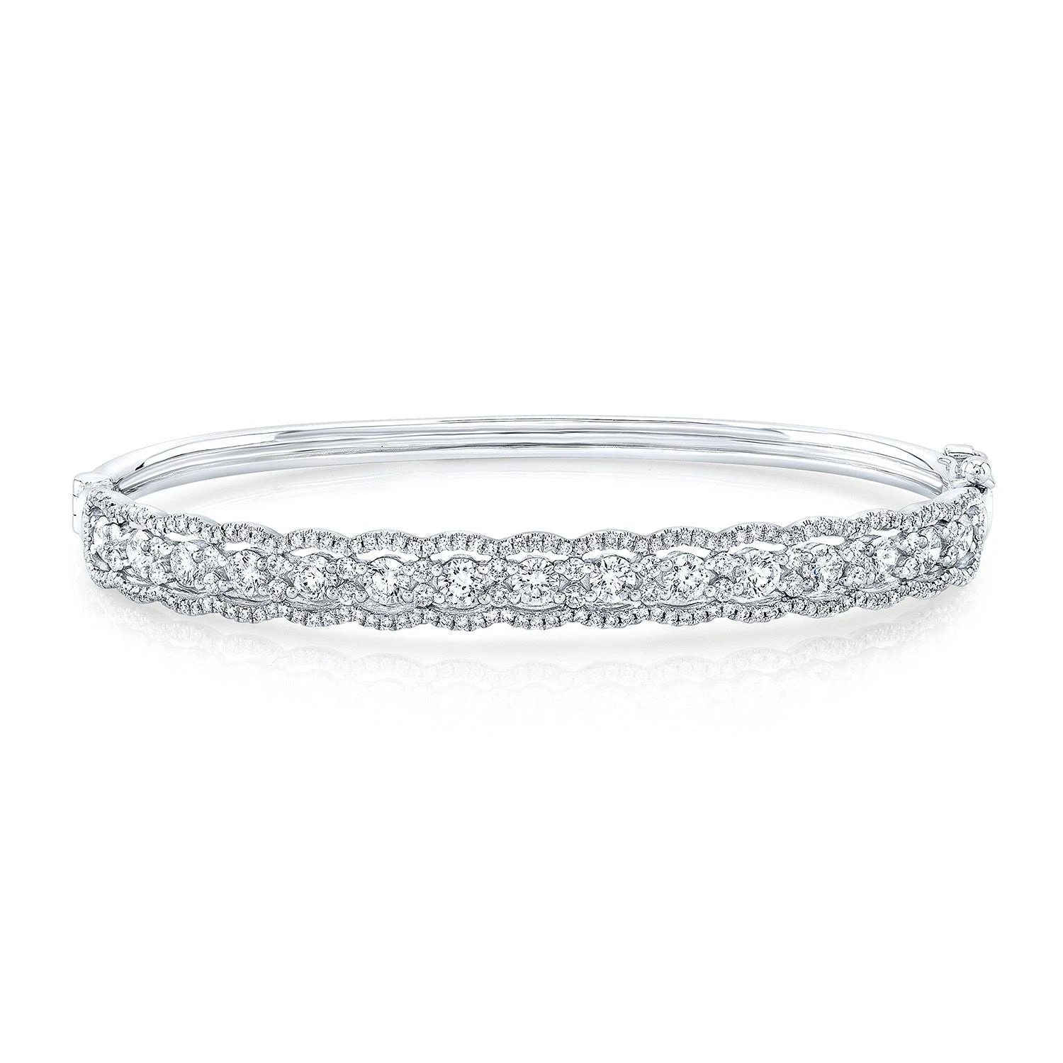 Diamond Scallop Edge Bangle In 14k White Gold - (cloned) 3 Diamond Scallop Edge Bangle In 14k White Gold - (cloned)