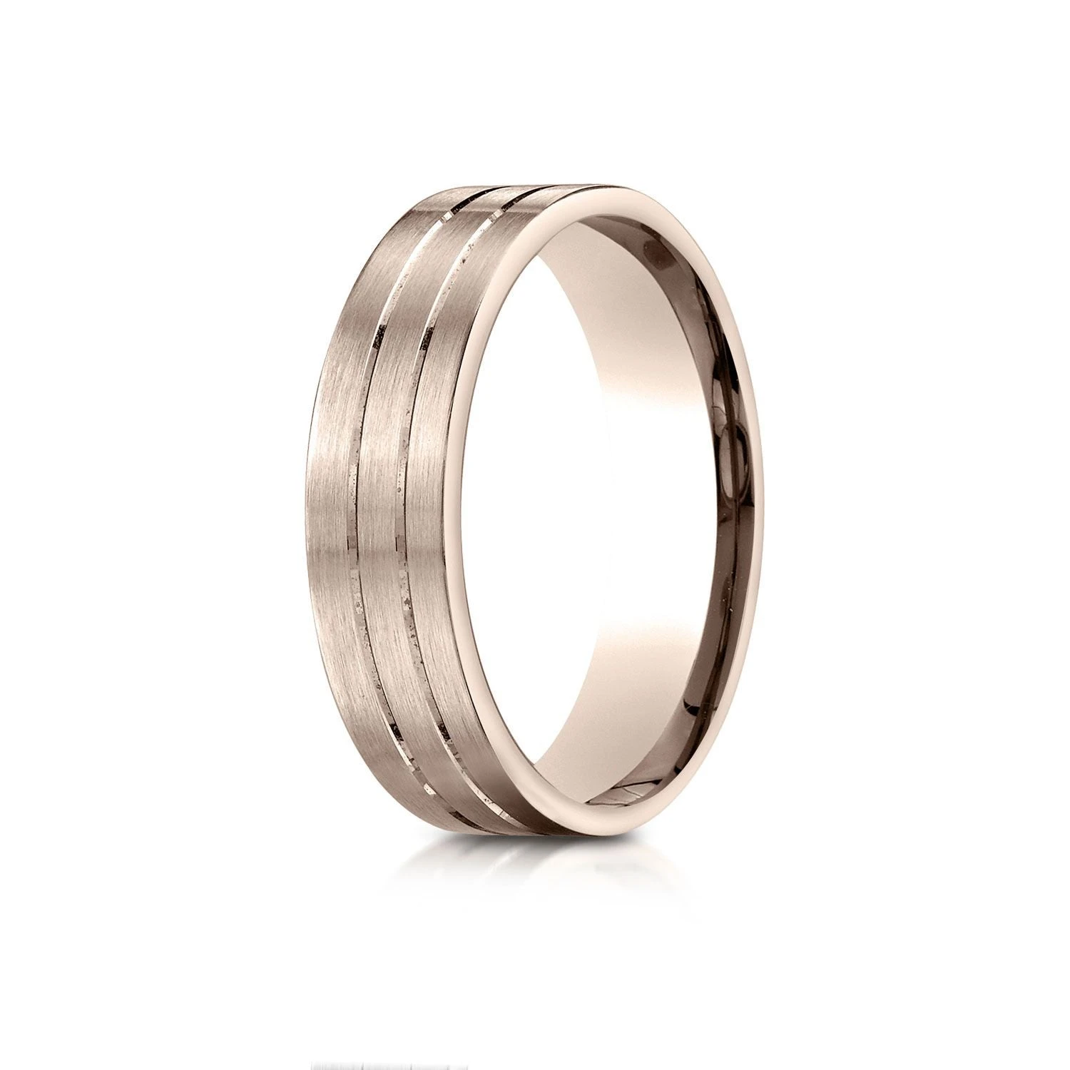 14k Rose Gold 6mm Comfort-fit Satin-finished With Parallel Center Cuts Carved Design Band 3 14k Rose Gold 6mm Comfort-fit Satin-finished With Parallel Center Cuts Carved Design Band