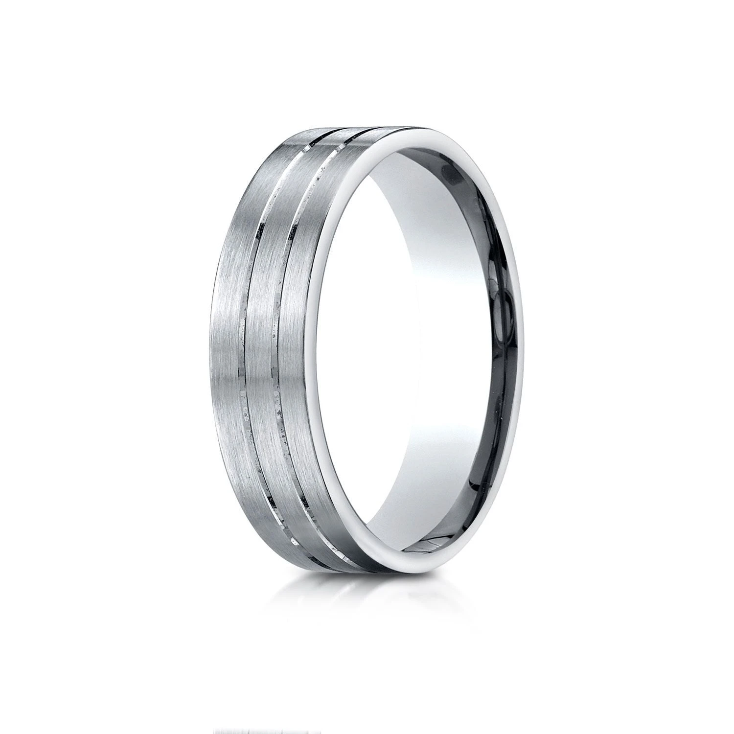 Platinum 6mm Comfort-fit Satin-finished With Parallel Center Cuts Carved Design Band 4 Platinum 6mm Comfort-fit Satin-finished With Parallel Center Cuts Carved Design Band - Image 2