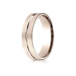14k Rose Gold 6mm Comfort-fit Satin-finished With High Polished Center Cut Carved Design Band