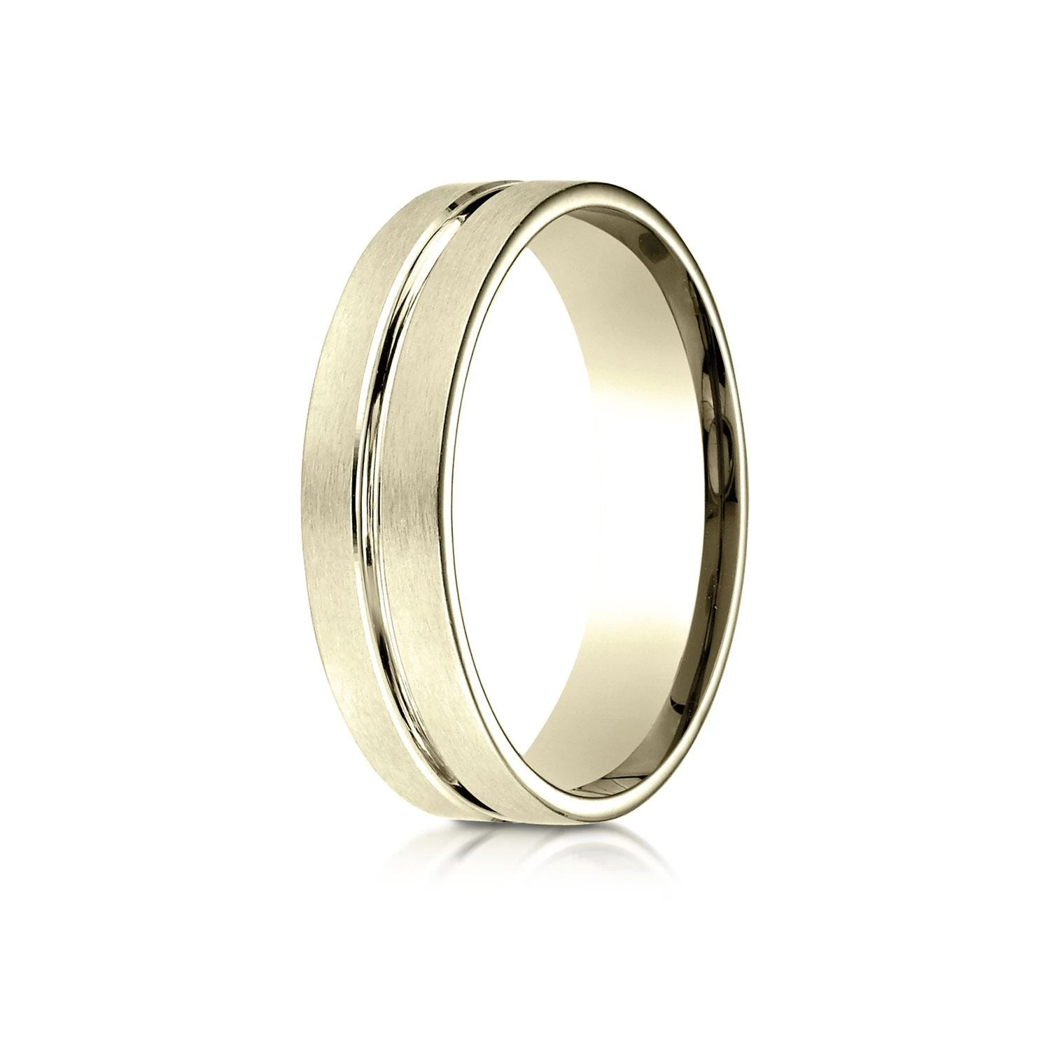 14k Yellow Gold 6mm Comfort-fit Satin-finished With High Polished Center Cut Carved Design Band 3 14k Yellow Gold 6mm Comfort-fit Satin-finished With High Polished Center Cut Carved Design Band