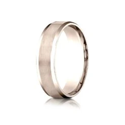 14k Rose Gold 6mm Comfort-fit Satin-finished With High Polished Beveled Edge Carved Design Band