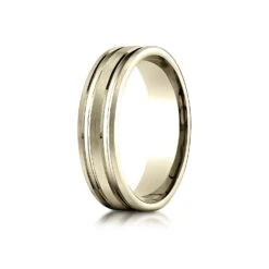 18k Yellow Gold 6mm Comfort-fit Satin-finished With Parallel Grooves Carved Design Band