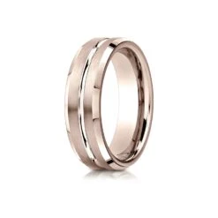14k Rose Gold 6mm Comfort-fit Satin-finished With High Polished Cut Carved Design Band