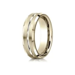 14k Yellow Gold 6mm Comfort-fit Satin-finished With High Polished Cut Carved Design Band