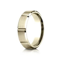 14k Yellow Gold 6mm Comfort-fit Satin-finished Grooves Carved Design Band