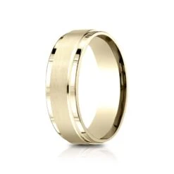 18 Karat Yellow Gold 7mm Comfort-fit Bright Edge Satin Finish Center Design Band