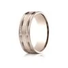 14k Rose Gold 7mm Comfort-fit Satin-finished With Parallel Grooves Carved Design Band
