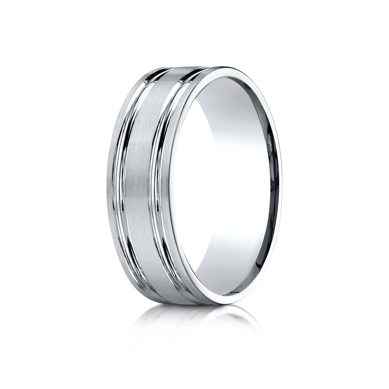 Platinum 7mm Comfort-fit Satin-finished With Parallel Grooves Carved Design Band 4 Platinum 7mm Comfort-fit Satin-finished With Parallel Grooves Carved Design Band - Image 2