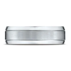 Platinum 7mm Comfort-fit Satin-finished High Polished Beveled Edge Carved Design Band