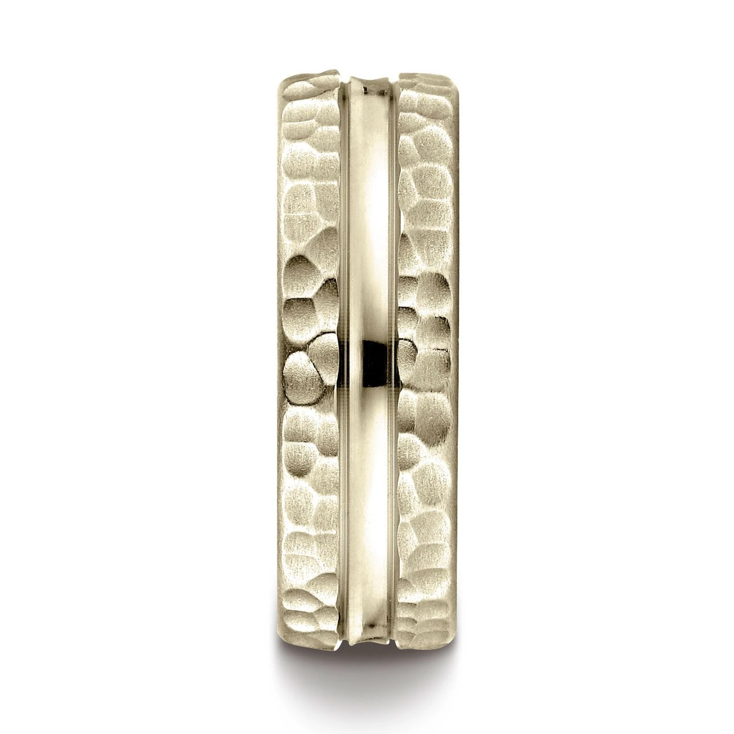 14k Yellow Gold 7.5mm Comfort Fit Hammered Finish Center Cut Design Band 4 14k Yellow Gold 7.5mm Comfort Fit Hammered Finish Center Cut Design Band - Image 2