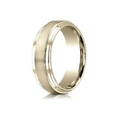 14k Yellow Gold 8mm Comfort-fit Satin-finished Step Edge Carved Design Band