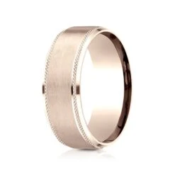 14k Rose Gold 8mm Comfort Fit Knurled Drop Bevel Satin Finish Design Band