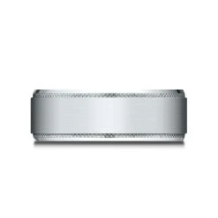 Platinum 8mm Comfort Fit Knurled Drop Bevel Satin Finish Design Band