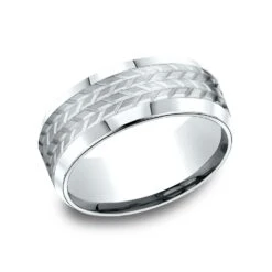 Platinum 8mm Comfort Fit Beveled Edge Treaded Design Band -Aurora Jewels Store cf68339w p1 2 76632318 6160 40f6 956d e26cd9b1155f