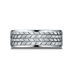 Platinum 8mm Comfort Fit Beveled Edge Treaded Design Band