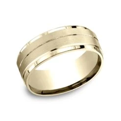14k Yellow Gold 8mm Comfort Fit Drop Bevel Satin Finish Center Design Band -Aurora Jewels Store cf68352y p1 132dd688 7c1b 4a8c bfb2 71f214ae0be0