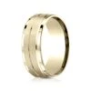 14k Yellow Gold 8mm Comfort Fit Drop Bevel Satin Finish Center Design Band
