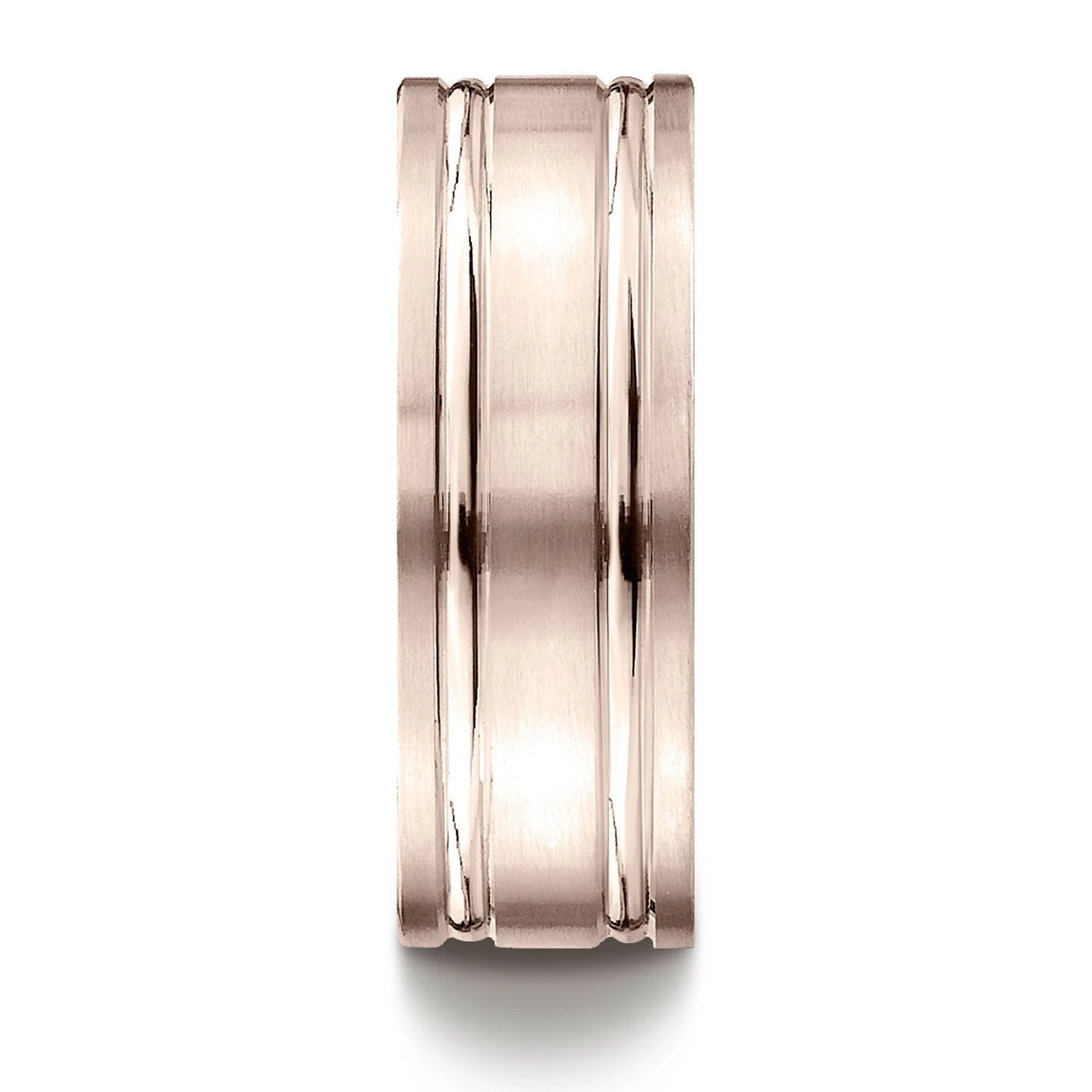 14k Rose Gold 8mm Comfort-fit Satin-finished With Parallel Grooves Carved Design Band 4 14k Rose Gold 8mm Comfort-fit Satin-finished With Parallel Grooves Carved Design Band - Image 2