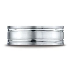 Platinum 8mm Comfort-fit Satin-finished With Parallel Grooves Carved Design Band