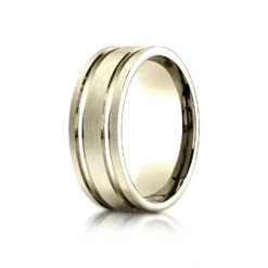 14k Yellow Gold 8mm Comfort-fit Satin-finished With Parallel Grooves Carved Design Band
