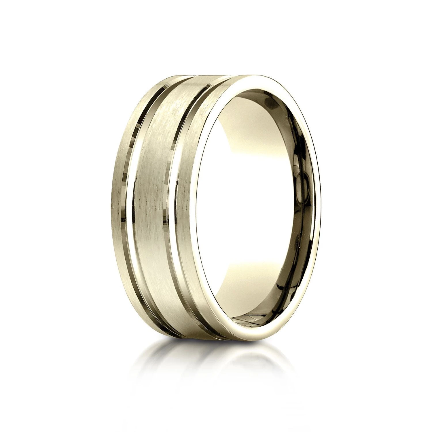 14k Yellow Gold 8mm Comfort-fit Satin-finished With Parallel Grooves Carved Design Band 3 14k Yellow Gold 8mm Comfort-fit Satin-finished With Parallel Grooves Carved Design Band