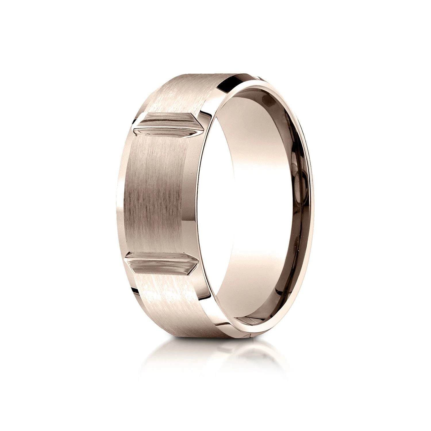 14k Rose Gold 8mm Comfort-fit Satin-finished Grooves Carved Design Band 3 14k Rose Gold 8mm Comfort-fit Satin-finished Grooves Carved Design Band