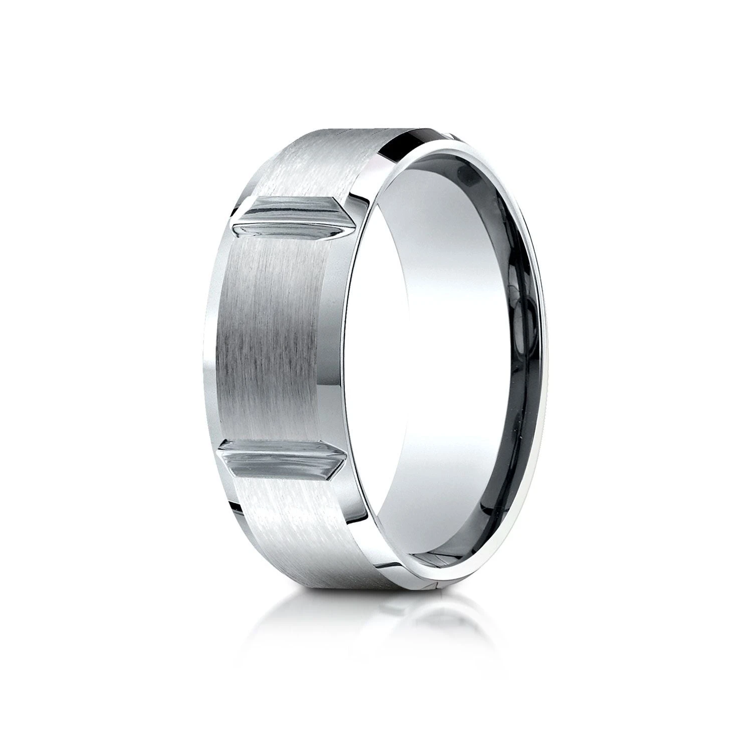 Platinum 8mm Comfort-fit Satin-finished Grooves Carved Design Band 4 Platinum 8mm Comfort-fit Satin-finished Grooves Carved Design Band - Image 2