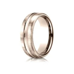 14k Rose Gold 7.5mm Comfort-fit Satin-finished High Polished Center Cut Carved Design Band