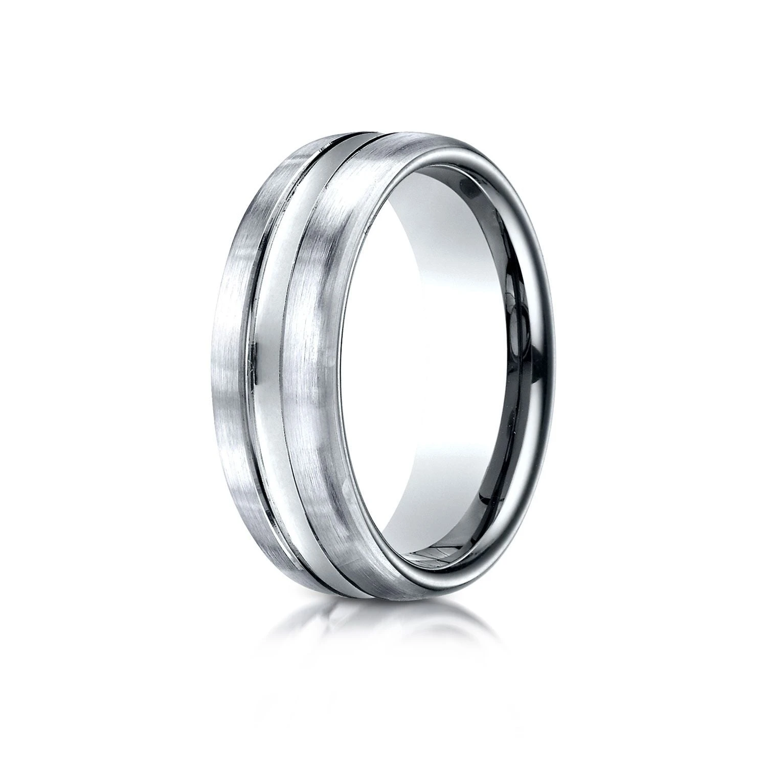 Platinum 7.5mm Comfort-fit Satin-finished High Polished Center Cut Carved Design Band 4 Platinum 7.5mm Comfort-fit Satin-finished High Polished Center Cut Carved Design Band - Image 2