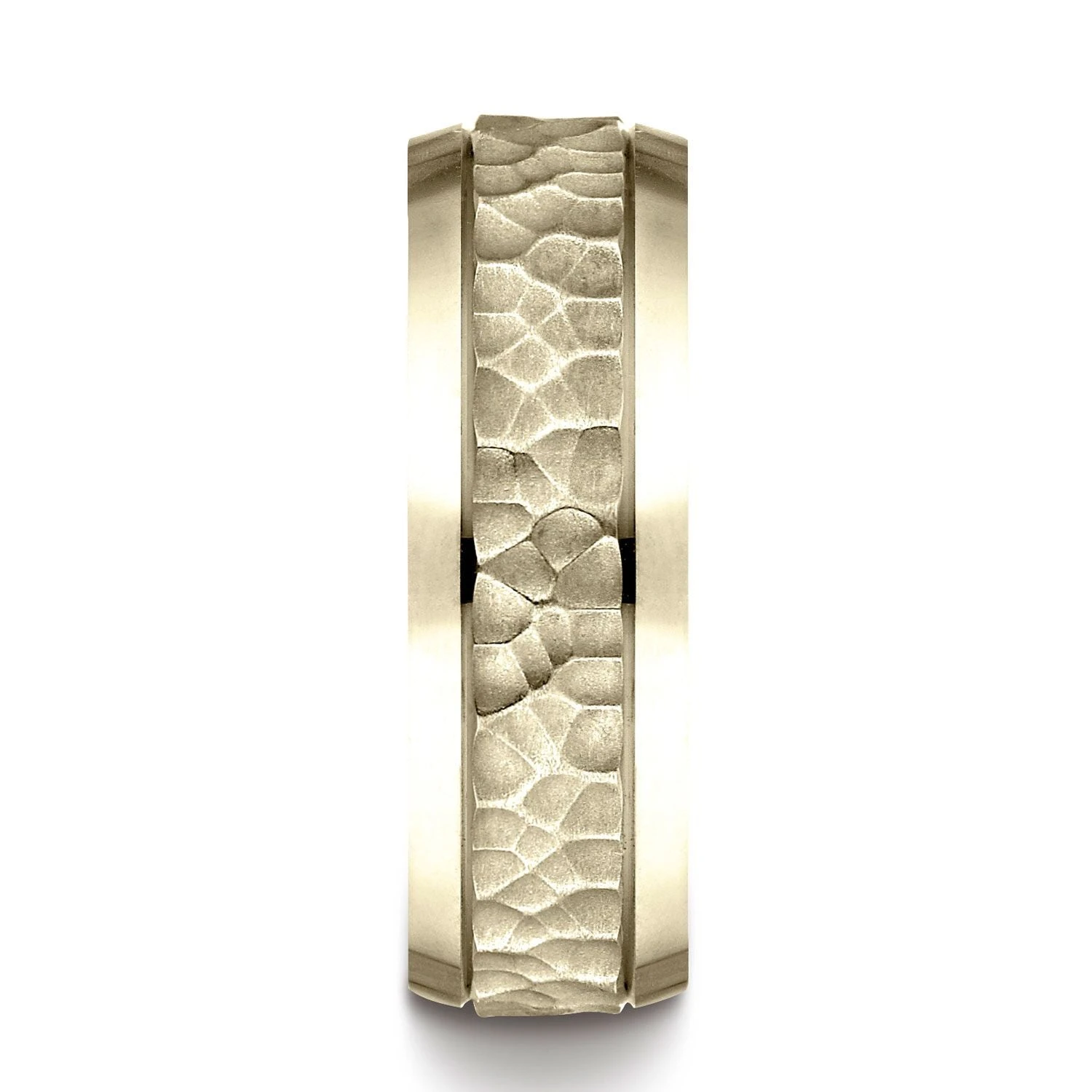 18k Yellow Gold 7.5mm Comfort Fit Hammered Finish Beveled Edge Design Band 4 18k Yellow Gold 7.5mm Comfort Fit Hammered Finish Beveled Edge Design Band - Image 2