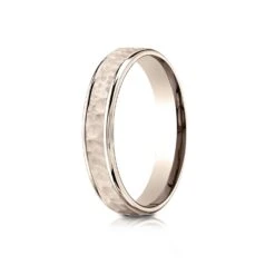 14k Rose Gold Comfort Fit 4mm High Polish Edge Hammered Center Design Band
