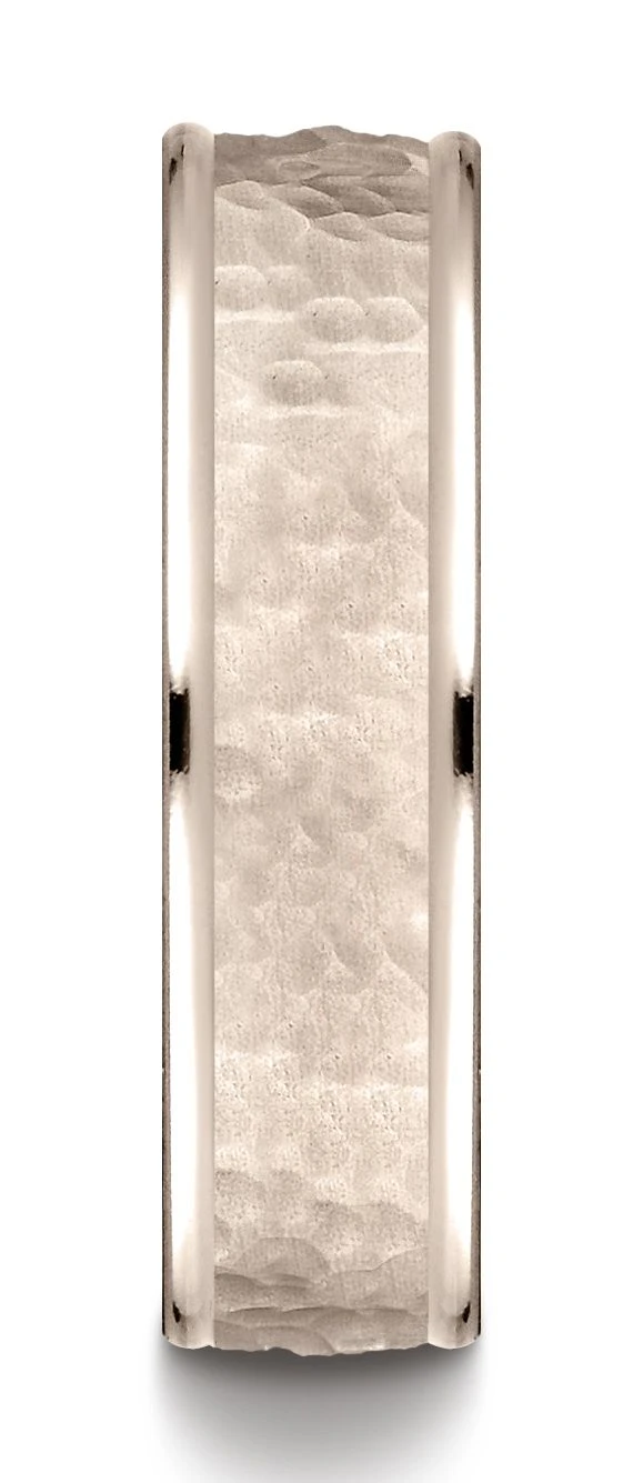 14k Rose Gold Comfort Fit 6mm High Polish Edge Hammered Center Design Band 4 14k Rose Gold Comfort Fit 6mm High Polish Edge Hammered Center Design Band - Image 2