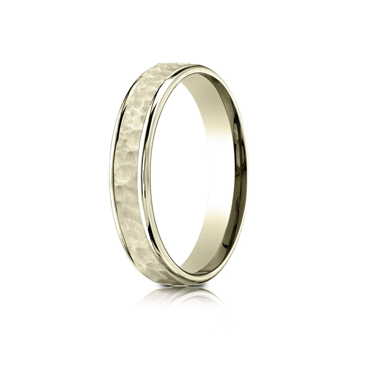 14k Yellow Gold Comfort Fit 4mm High Polish Edge Hammered Center Design Band 3 14k Yellow Gold Comfort Fit 4mm High Polish Edge Hammered Center Design Band