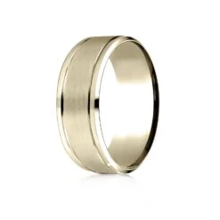 14 Karat Yellow Gold 8mm Comfort-fit Drop Bevel Satin Finish Design Band