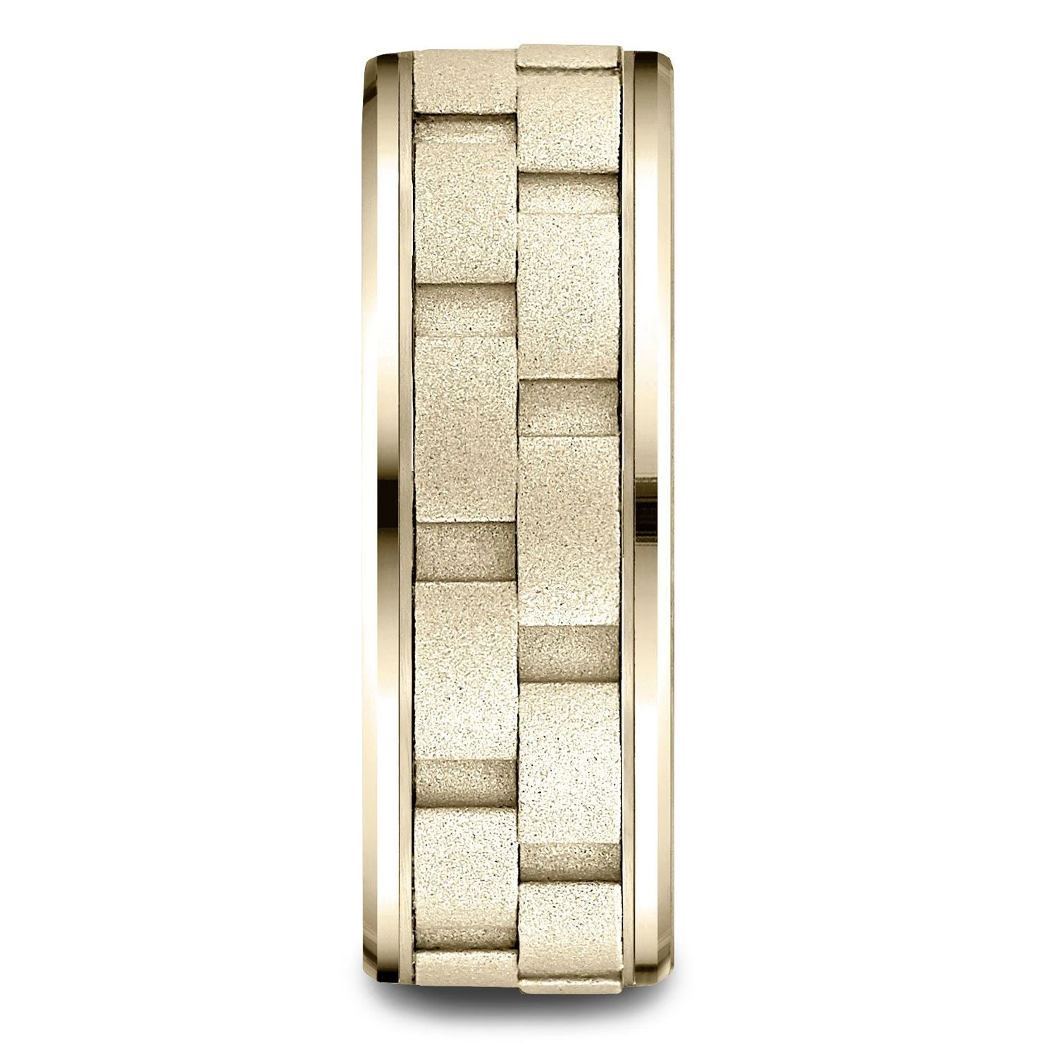 14 Karat Yellow Gold 8mm Comfort-fit Drop Bevel Sandblasted Satin Finish Chain Link Design Band 4 14 Karat Yellow Gold 8mm Comfort-fit Drop Bevel Sandblasted Satin Finish Chain Link Design Band - Image 2